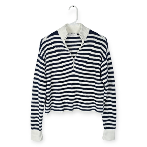 Madewell White And Navy Ribbed Half-Zip Sweater in Stripe - Picture 5 of 12